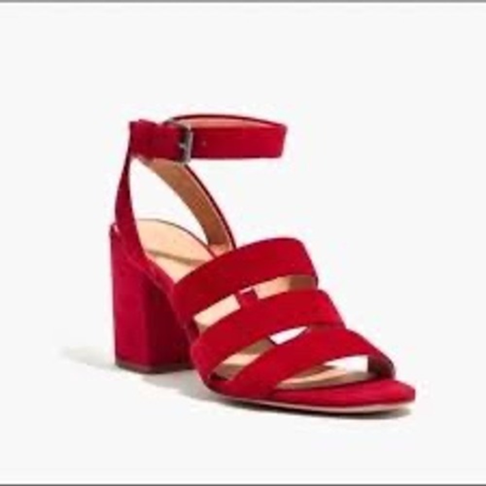 Madewell Red Suede Strappy Block Heel Sandals Women's Size 8 - Picture 2 of 8